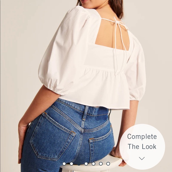 Puff Sleeve Poplin Squareneck Top - Picture 4 of 7